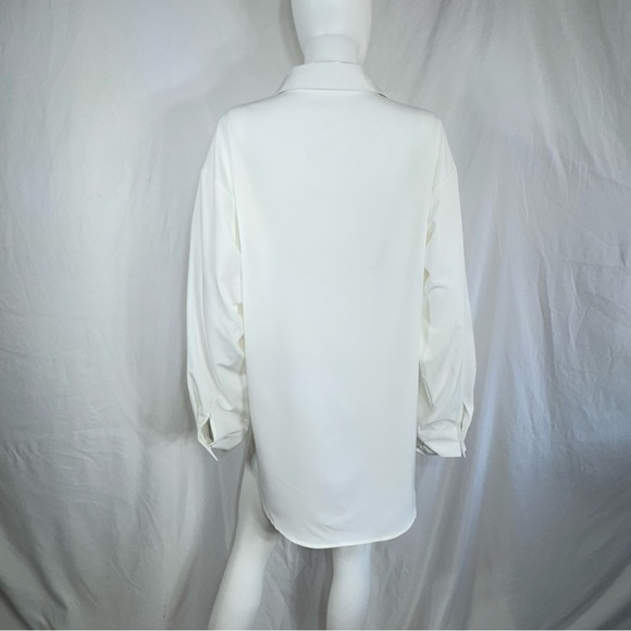 Women’s Collared White Long Sleeve Hi-Low Button Down Top - Picture 3 of 7